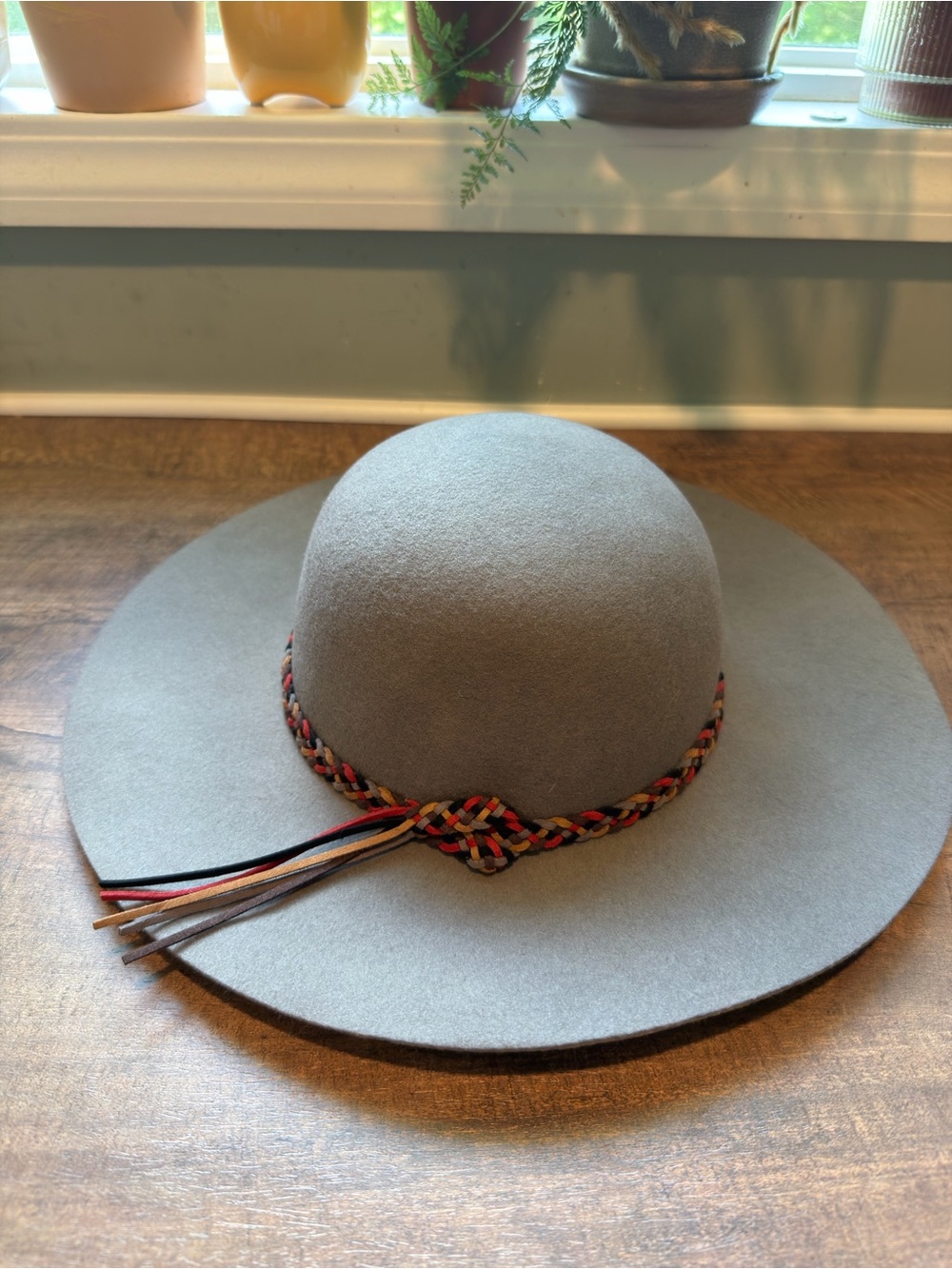 C.C Exclusives Gray Women’s 100%Wool Felt Wide Brim Hat Braided Band Tasseled OS